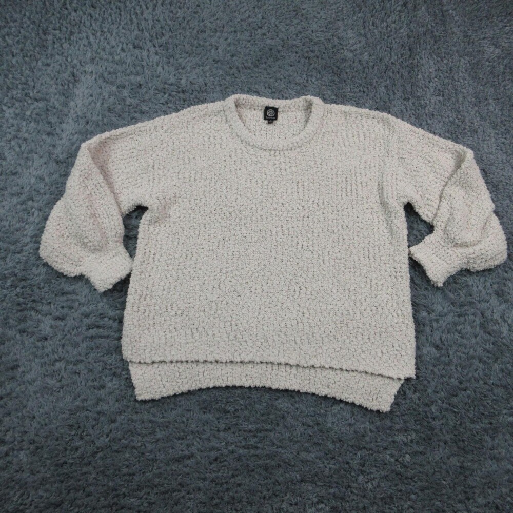 Bobeau Sweater Pullover Womens 1X Beige Chunky-Knit Oversized Crewneck